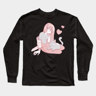 Girl and Cat Long Sleeve T-Shirt